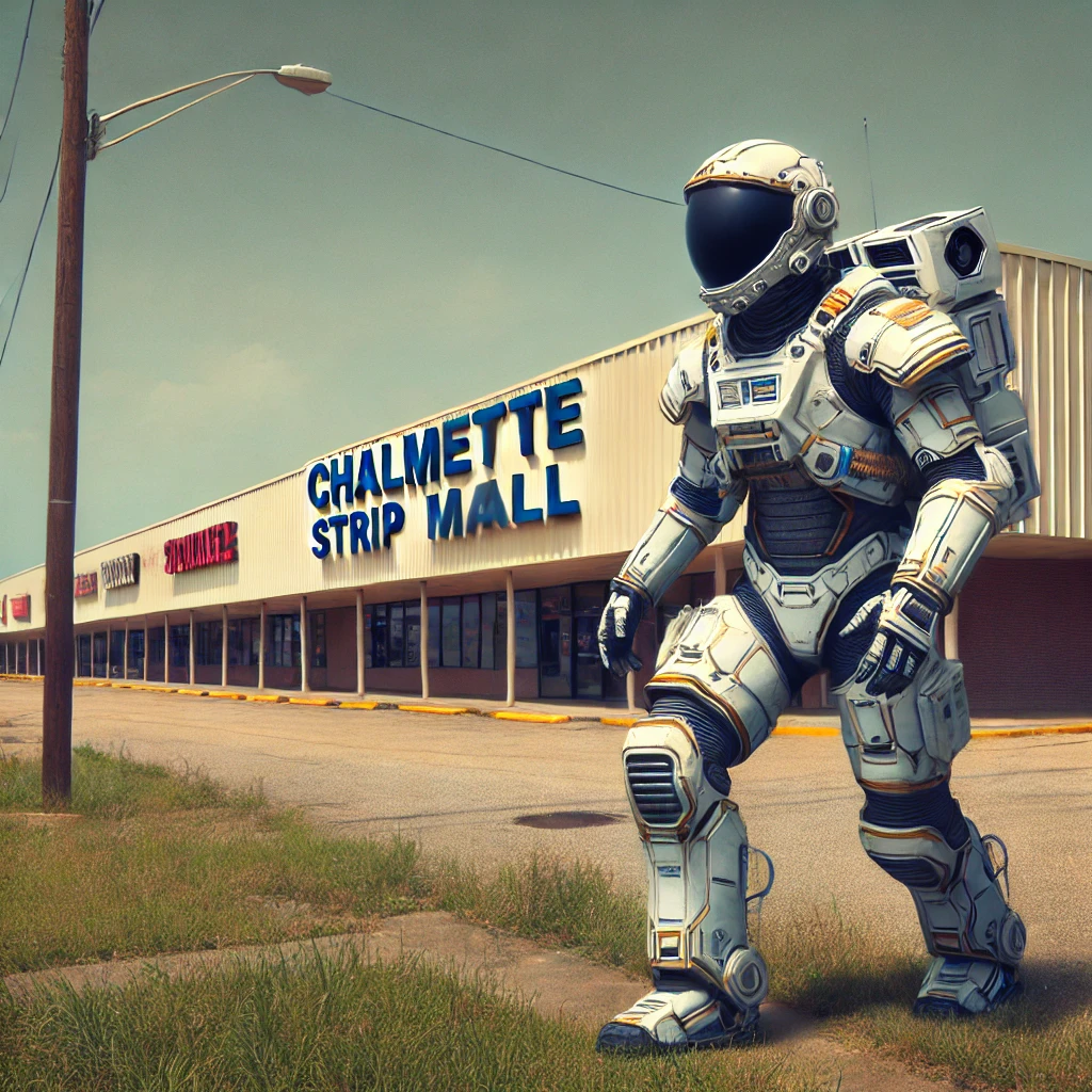 An artist's rendering of an astronaut exploring Chalmette's mysterious surface.