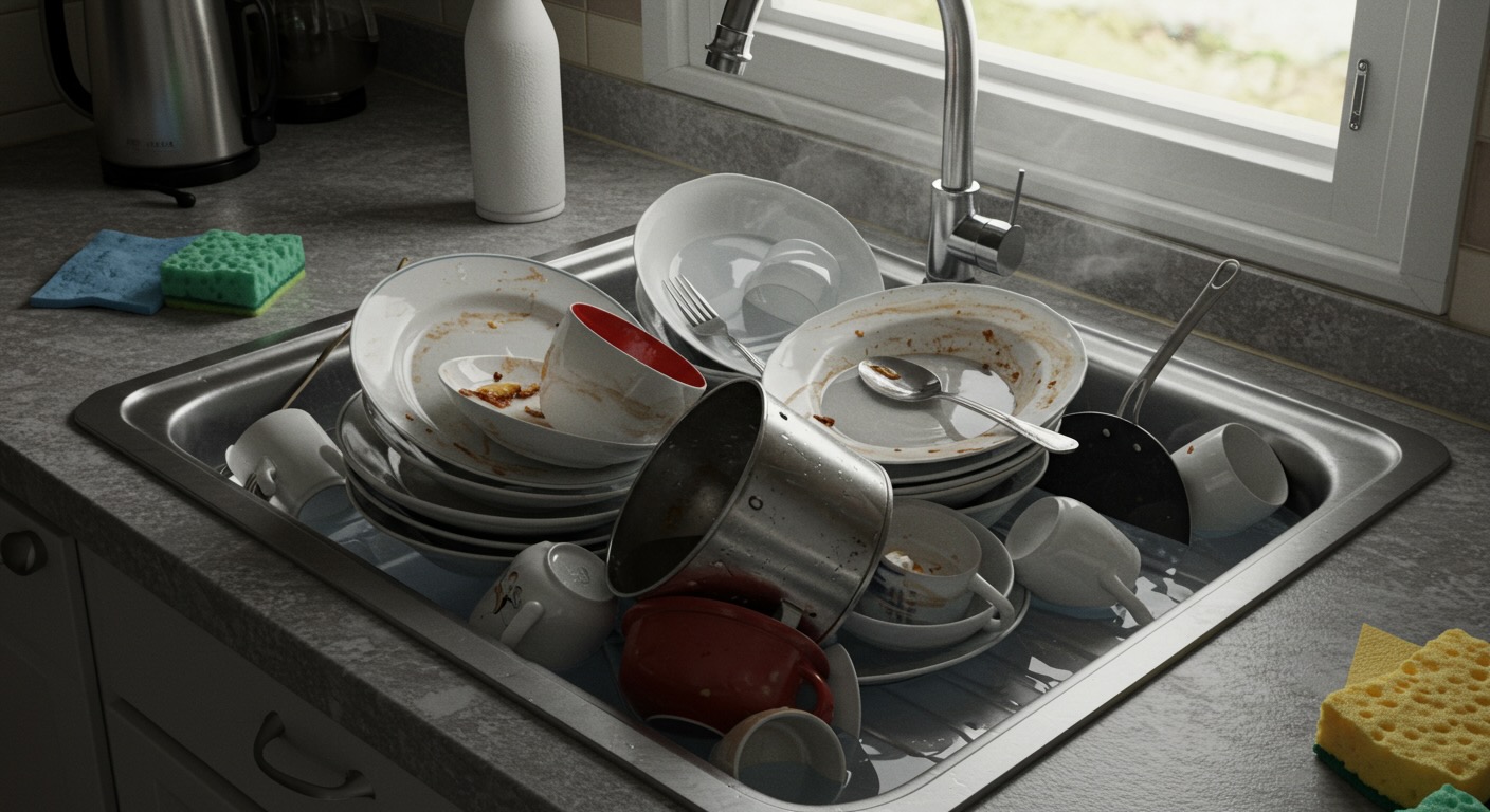 Dishes Soaking in Sink for 6 Months ‘Still Not Quite There,’ Says Husband Watching End of Movie He’s Seen 100 Times