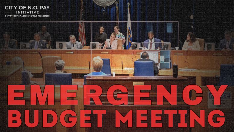 New Orleans City Council during an emergency budget meeting discussing the city’s payroll and financial deficit as part of the City of N.O. Pay Initiative.