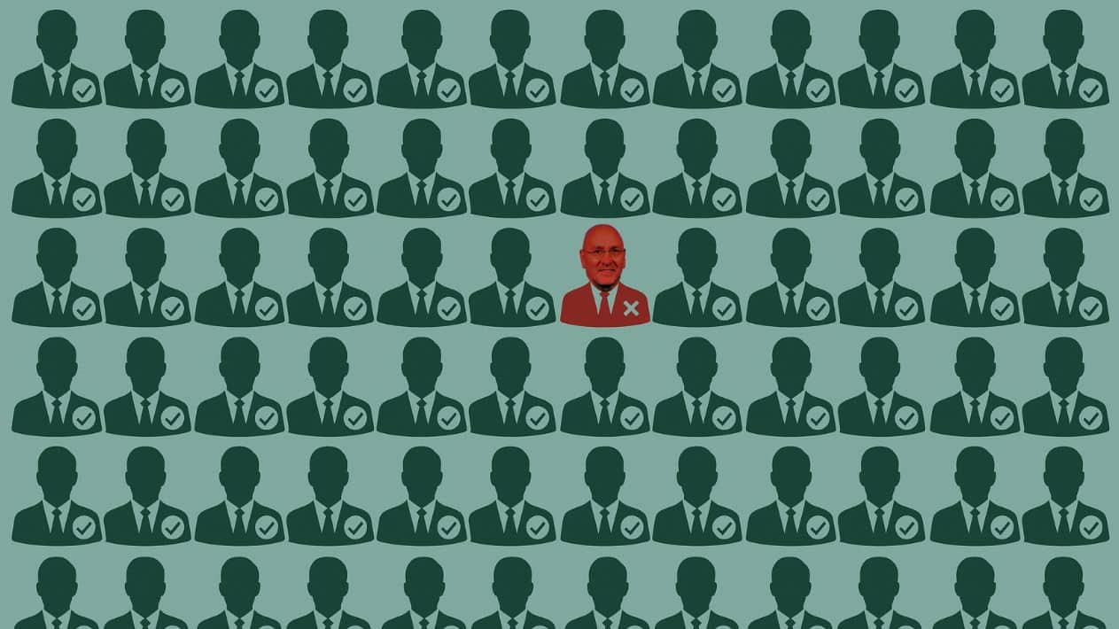 Graphical grid of congressional silhouettes with green check marks, except for one red silhouette featuring Rep. Clay Higgins with an X symbol, highlighting his lone vote against releasing the Epstein Files.