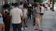 Residents wait in line during the Jeff Landry recall petition drive as support grows across Louisiana.