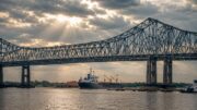 Crescent City Connection bridge in New Orleans over the Mississippi River.