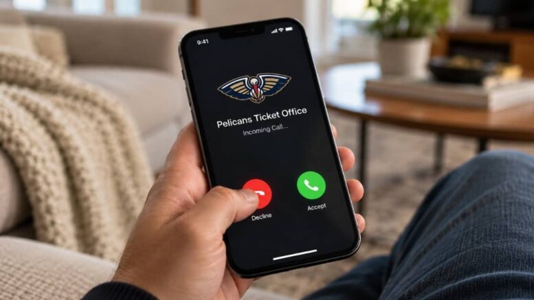 New Orleans resident declines an incoming call from the Pelicans Ticket Office ahead of the 2026–27 NBA season.